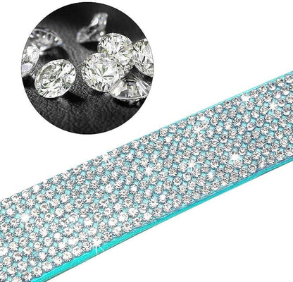 Rhinestone Dog Collar, Cute Dazzling Sparkling Soft Suede Leather Adjustable Pet Dog Cat Collar Crystal Diamond for Puppy Small Medium Large Dogs (XXS:15.5-21cm, Light Blue)