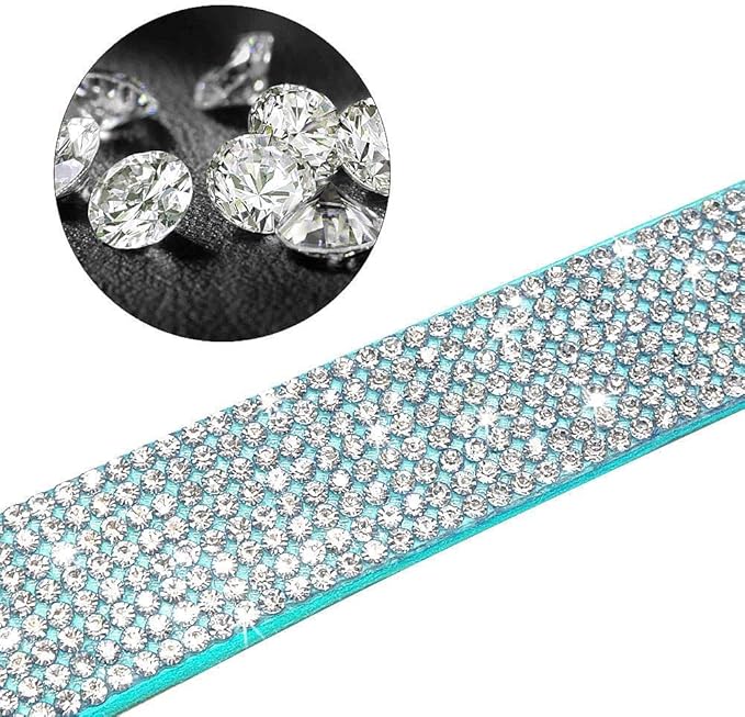 Rhinestone Dog Collar, Cute Dazzling Sparkling Soft Suede Leather Adjustable Pet Dog Cat Collar Crystal Diamond for Puppy Small Medium Large Dogs (XS:21-26cm, Light Blue)