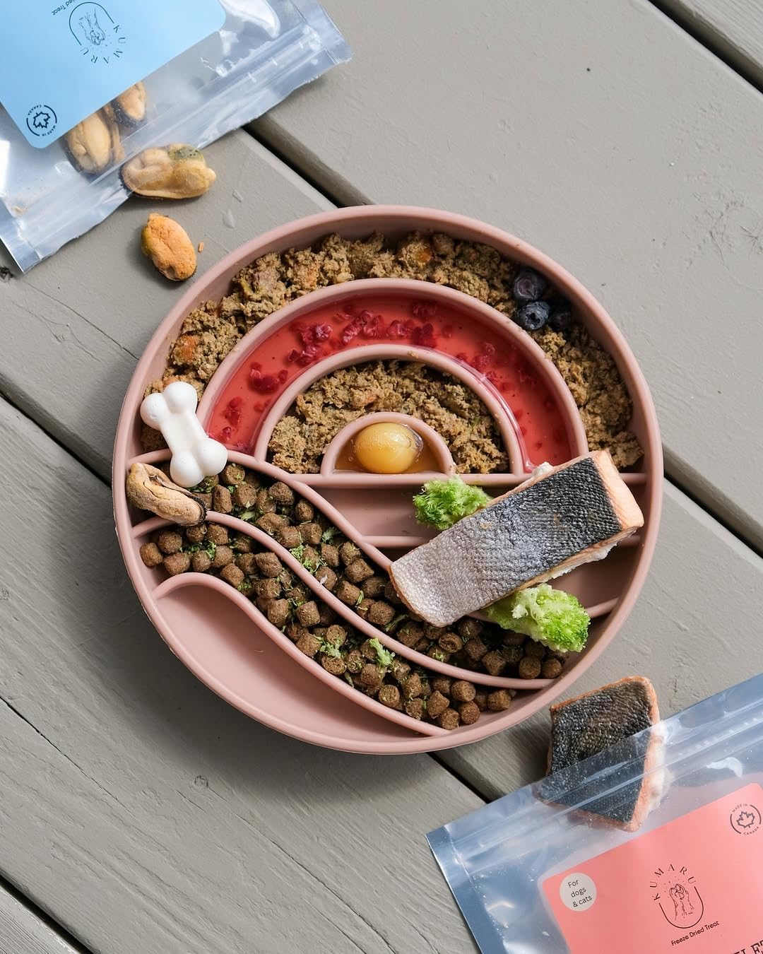 OHMO Slow Feeder Dog Bowls (Sunrise, Coral) Enrichment Toy Soft Silicone Food Safe Feeding Bowl Non Slip Suction Cup for All Breed Pet, Cat Slow Down Eating Dishes, Boredom and Anxiety Reducer