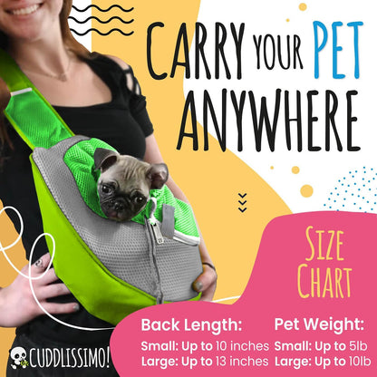 Pet Sling Carrier - Small Dog Puppy Cat Carrying Bag Purse Pouch - for Pooch Doggy Doggie Yorkie Chihuahua Baby Papoose Bjorn - Hiking Travel Front Chest Body Holder Pack to Wear (Green)
