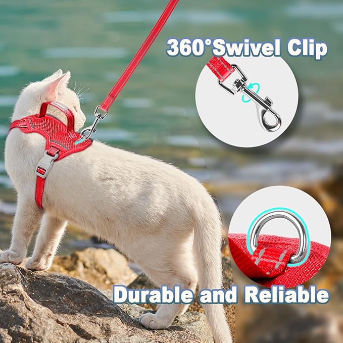 Cat Harness and Leash Set Escape Proof for Kitten Walking, Soft Adjustable Top Handle Vest Harnesses for Cats, Easy Control Breathable Reflective Small Medium Large, Red, XXS