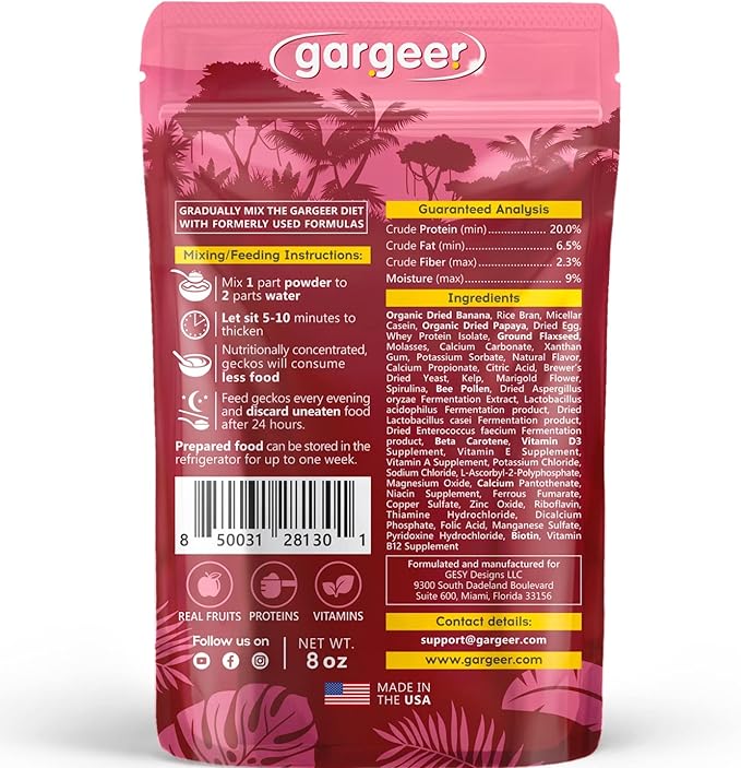 8oz Complete Crested Gecko Food Diet. Premium Ingredients Mix, Ready to Use Freshly Made Powder. Unique Superfood Formula, Developed & Made in The USA. Enjoy!