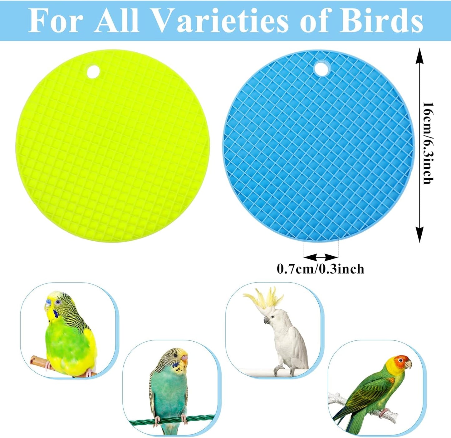 2Pcs Bird Foraging Mats, 6.3" Silicone Foraging Toys for Birds Enrichment-Foraging Toys for Parakeets, Cockatiels and Small Birds (Green/Light Blue)