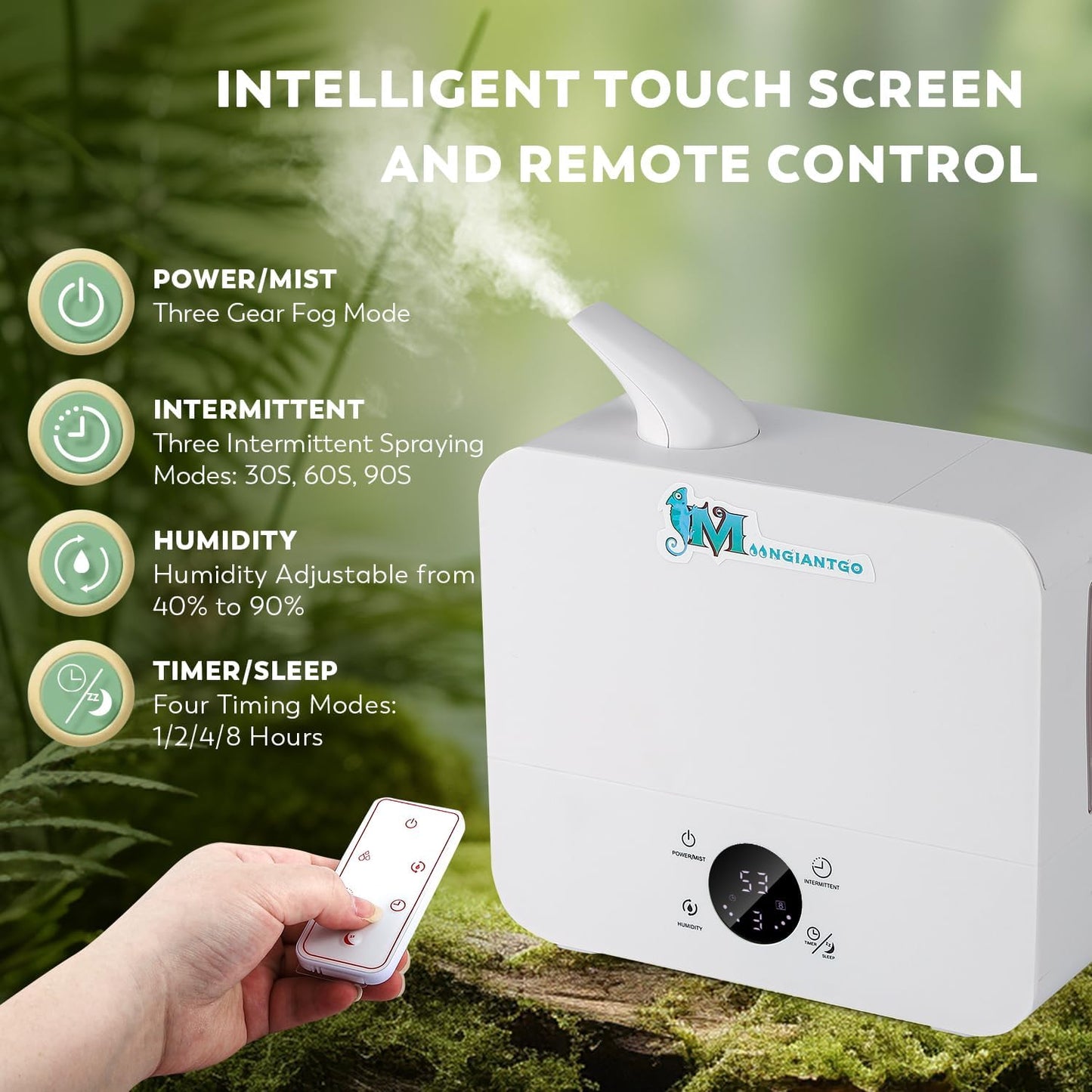 Moongiantgo Reptile Humidifier with Humidity Control, 3 Gears Adjustable Fog, Timing Function, Reptile Terrarium Fogger with 2.5L Tank and Extended Hose for Reptiles Lizard Gecko Snake Plants