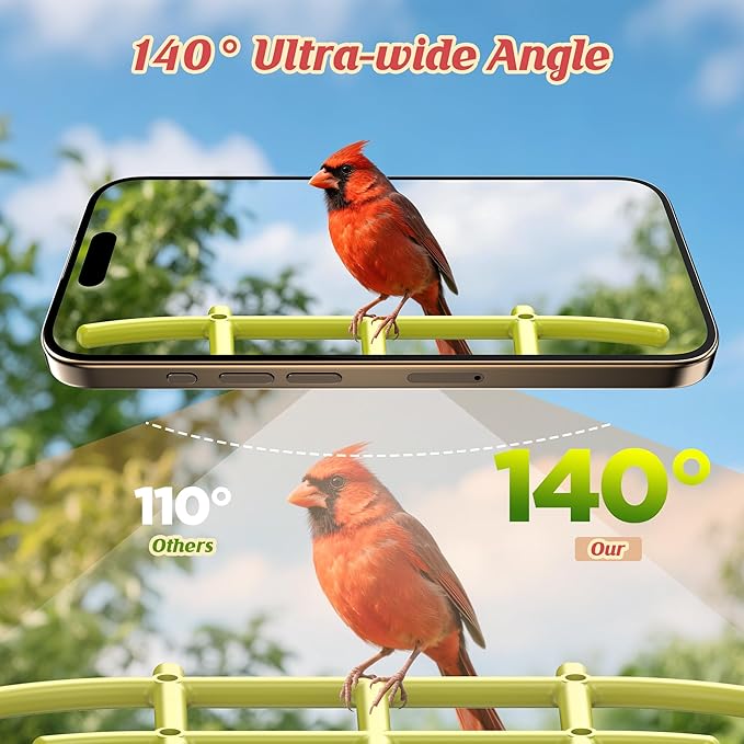 Smart Bird Feeder with Camera Outdoor: 2K Wild Bird Watching Video Cam - Unique Gifts for Nature Lover - Birds House Window at Garden IP66 Solar Charged & Squirrel-Proof Alarm