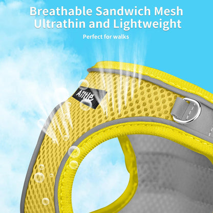 AIITLE Dog Harness, Summer No-Pull Cat Harnesses with a Leash, Adjustable Reflective Puppy Vest, Pet Vest Escape Proof, Outdoor Walking, Camping for Extra Small Dogs and House Cats Yellow XXXS