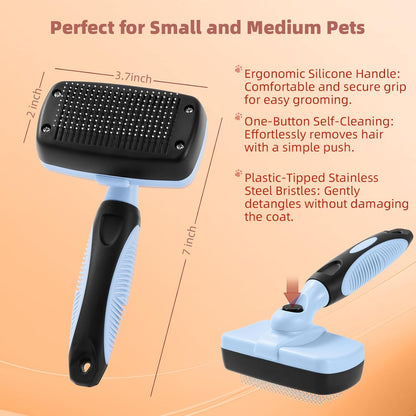 3PCS Cat & Dog Brush Set: Slicker & Deshedding Brush, Dematting Comb, and Bath Brush – Premium Grooming Tools for Shedding & Tangle-Free Fur (blue)