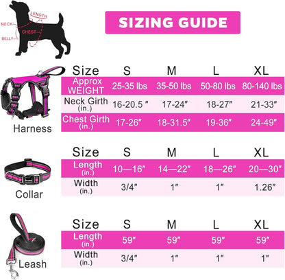 WINSEE Pet Harness Collar and Leash Set, All-in-one Reflective Dog Harness No Pull with Adjustable Buckles for Puppies, Small, Medium, Large, and Extra-Large Dogs (X-Large, Rosy)