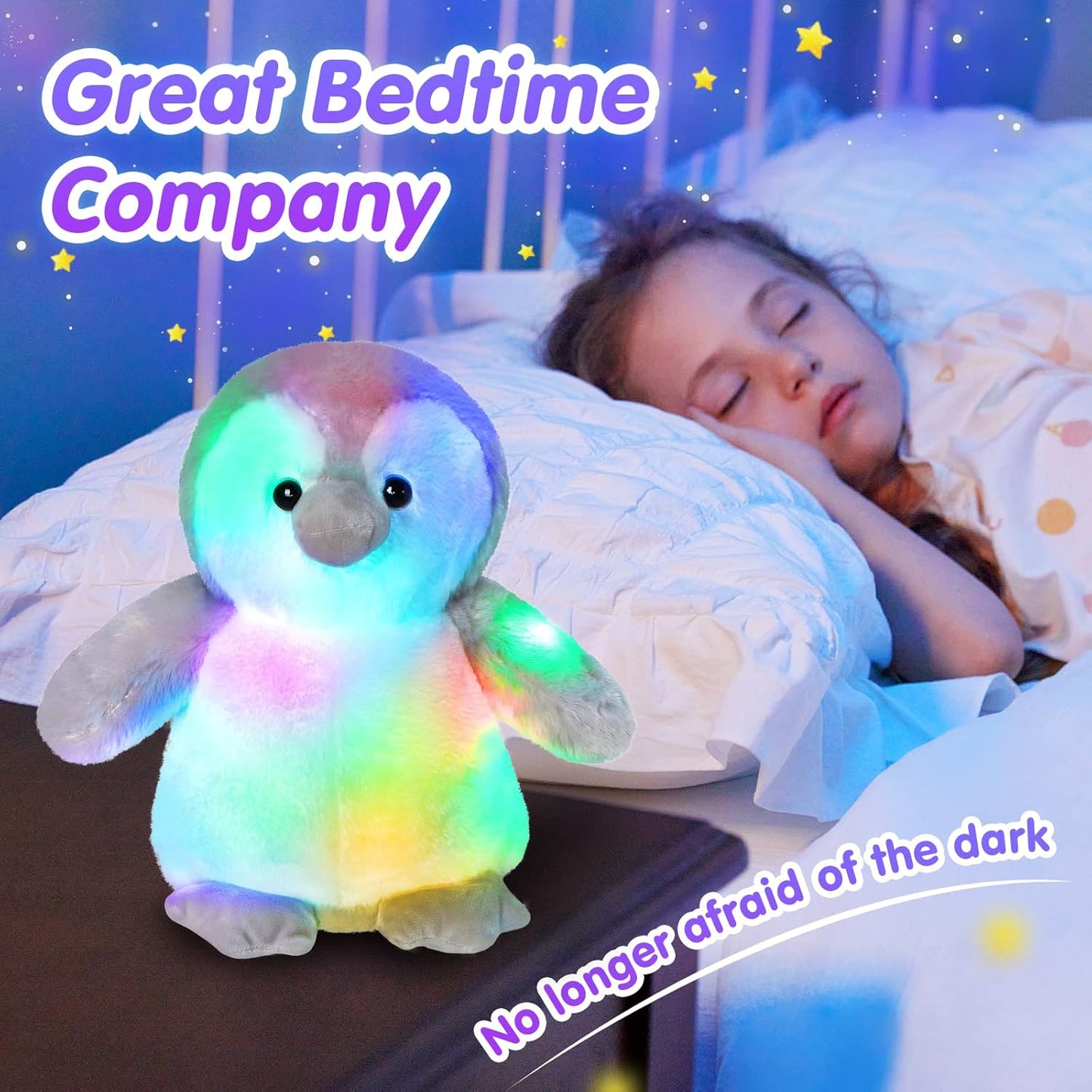 Houwsbaby 12'' LED Light Up Penguin Stuffed Animal Plush Toy for Kids Night Light Glowing and Huggable Soft Plush Toy Present for Kids Baby Boys Girls Birthday Festival Christmas