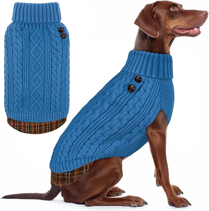KYEESE Dog Sweater Comfy Pet Coat for Fall Winter Cold Weather Warm Turtleneck Large Dogs Sweater with Gingham Patchwork Soft Pullover Dog Sweaters for Large Dogs Stretchy Knitwear Cat Clothes