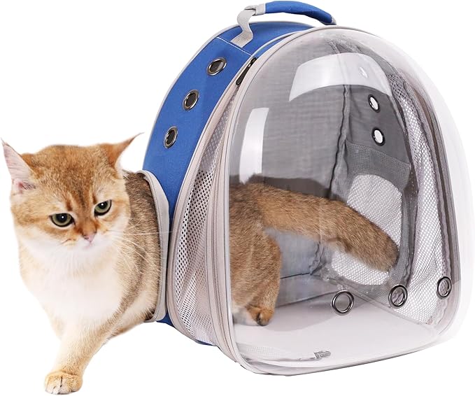 Front Expandable Cat Backpack Carrier, Fit up to 20 lbs, Space Capsule Astronaut Bubble Window Pet Backpack to Carry and Transport Large Cat and Small Puppy Blue