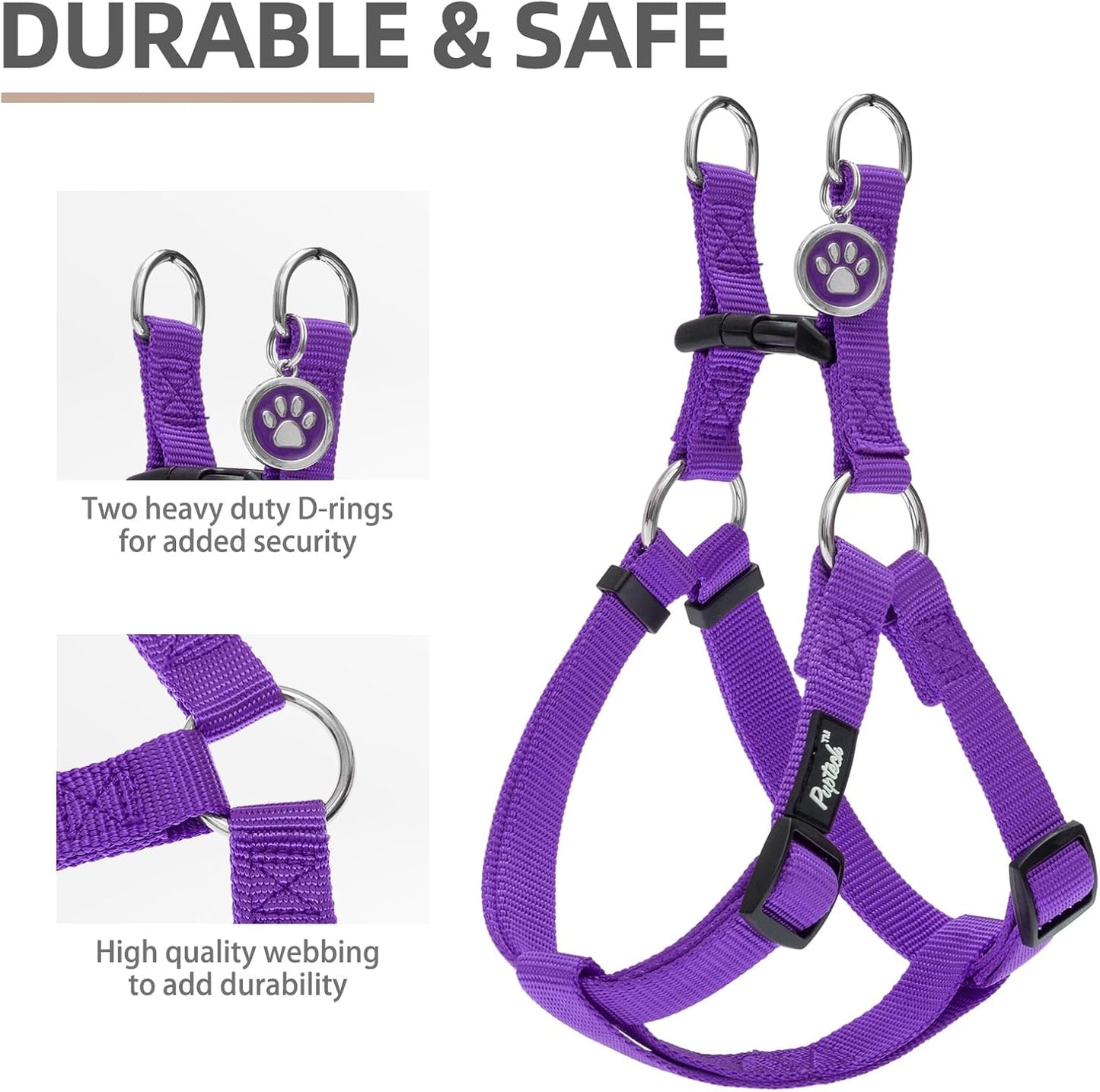 PUPTECK No Pull Dog Harness Soft Adjustable Basic Nylon Step in Puppy Vest Outdoor Walking with ID Tag and A-ir Tag Case, Purple, XS