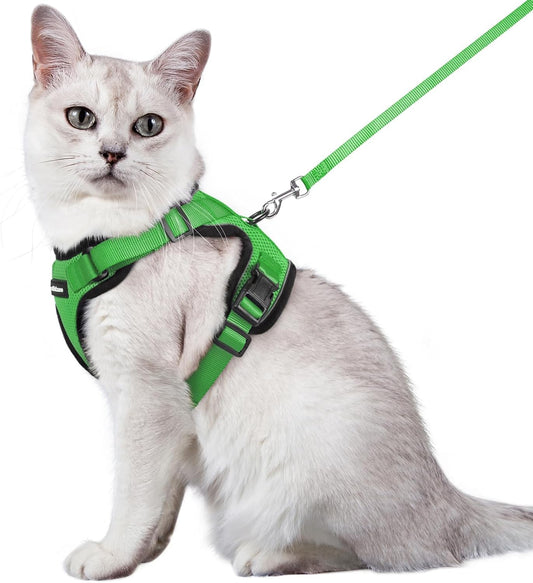 rabbitgoo Cat Harness and Leash for Walking, Escape Proof Soft Adjustable Vest Harnesses for Cats, Easy Control Breathable Reflective Strips Jacket, Grass Green,M