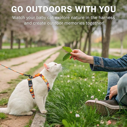 SCENEREAL Cat Harness and Leash Set Escape Proof with Airtag Holder, Adjustable Kitten Big Cats Vest Harness for Walking Outdoor Indoor, Spring Summer Holiday Strip for Cats Boys Girls