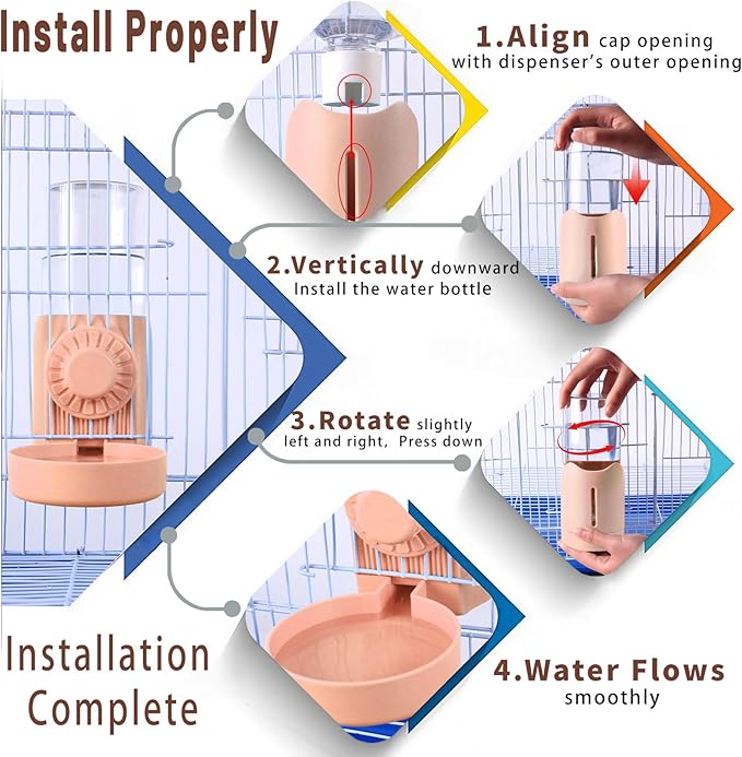 No Mess Bird Feeder Water Dispenser for Cage, Parakeet Cage Accessories, Bird Cage Feeder Waterer for Parrots Cockatiel Canary Budgies Finches (Feeding Door Over 3.15x3.15 inch)