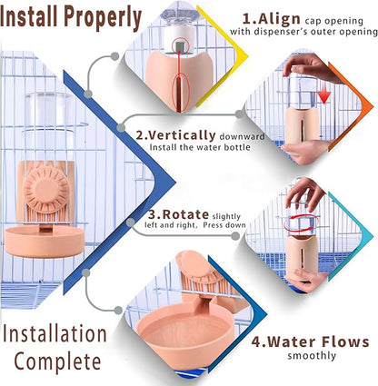 No Mess Bird Feeder Water Dispenser for Cage, Parakeet Cage Accessories, Bird Cage Feeder Waterer for Parrots Cockatiel Canary Budgies Finches (Feeding Door Over 3.15x3.15 inch)