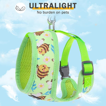 SCENEREAL Small Dog Harness and Leash Collar Set - No Pull Dog Harness for Small & Medium Sized Dogs - Soft Mesh Vest for Puppies, Chihuahua, Yorkie, Spring Summer Hiking Walking, Green Bee XS