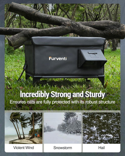 Heated Cat House for Outside,Dual Camera Mounts,100% Weatherproof & Extremely Insulated,Elevated Feral Cat Shelter with Escape Door,Waterproof Eaves for Outdoor Stray Barn Cat(Dark Grey, XL)