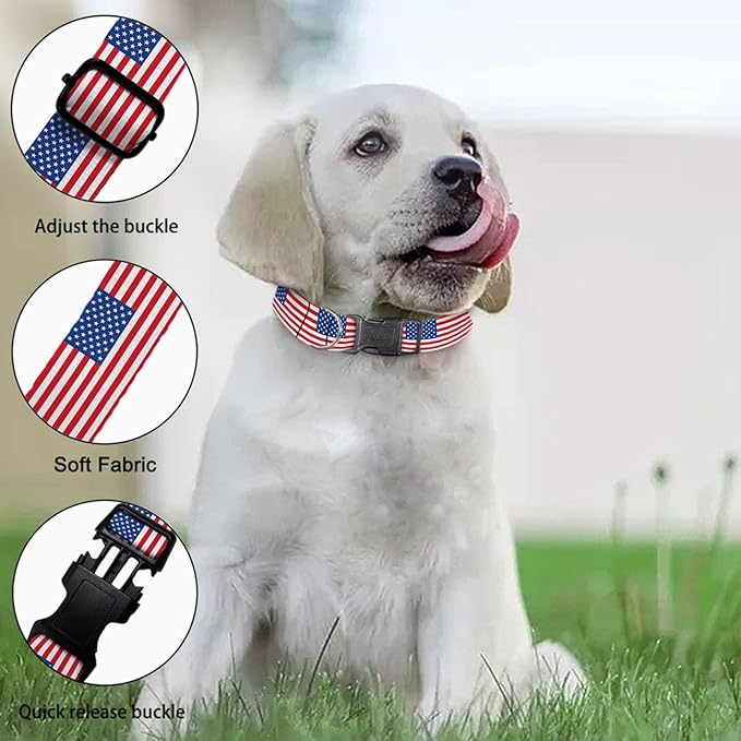 USA Flag Red White Stripes Pet Collars Dog Collars Soft Elastic Neck Strap for Female Male Puppy Cats