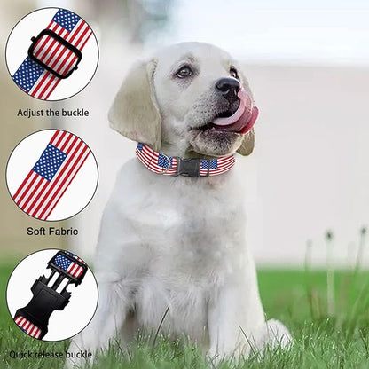 USA Flag Red White Stripes Pet Collars Dog Collars Soft Elastic Neck Strap for Female Male Puppy Cats