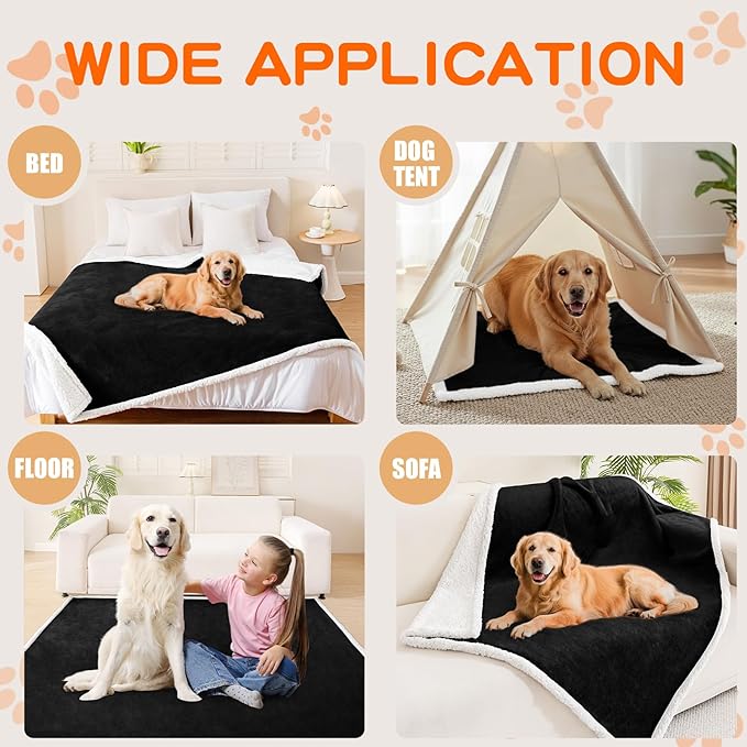 Smiry Waterproof Blanket Throw for Large Dogs, Soft Reversible Dog Blanket for Sofa Couch Bed, Washable Leakproof Sherpa Fleece Furniture Couch Cover Protector(60"x80", Black/White)