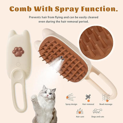 Cat Brush Cat Steam Brush Rechargeable Steamy Pet Grooming For Shedding, Water Spray Massage Brushs, Dog Hair Removal Self Cleaning Brushs Steamer Wet Spa Comb (Beige)