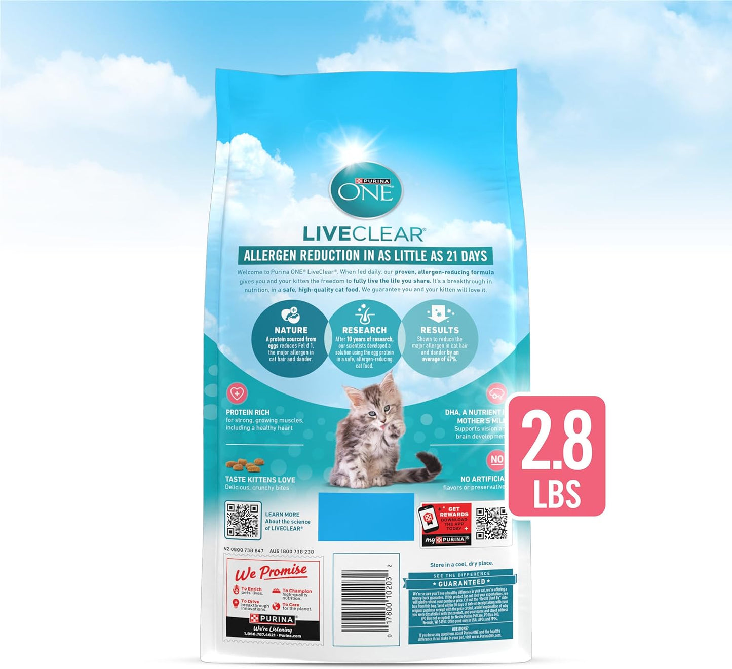 Purine ONE LiveClear Allergen-Reducing Dry Kitten Food Formula with Real Chicken As The Number One Ingredient - 2.8 lb. Bag