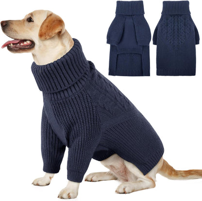 Queenmore XL Dog Sweater, Large Dog Sweaters for Dogs Girl or Boy, Extra Large Dog Christmas Sweater, Winter Big Dog Sweatshirt Knitwear, Pet Chunky Warm Coat for Small Medium Size Dogs, NavyBlue XL