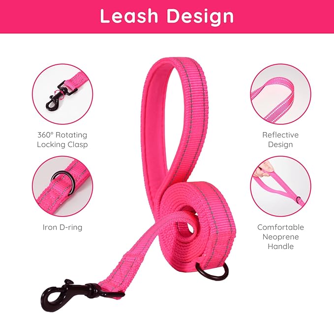 BELLA & PAL Step in Vest Harness for Small and Medium Dogs, No Pull Small Dog Harness with Leash Set, Comfortable Air Mesh Dog Vest Harness with Reflective Strip (Hot Pink, S)