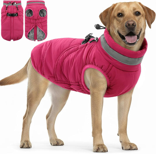 SAWMONG Dog Coat, Warm Dog Winter Coat, Waterproof Fleece Jacket, Cold Weather Dogs Jacket (3XL,Rosered)