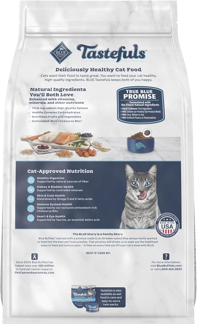 Blue Buffalo Tastefuls Adult Cat Dry Food, Multi-Protein Salmon & Ocean Fish Recipe, 3-lb. Bag