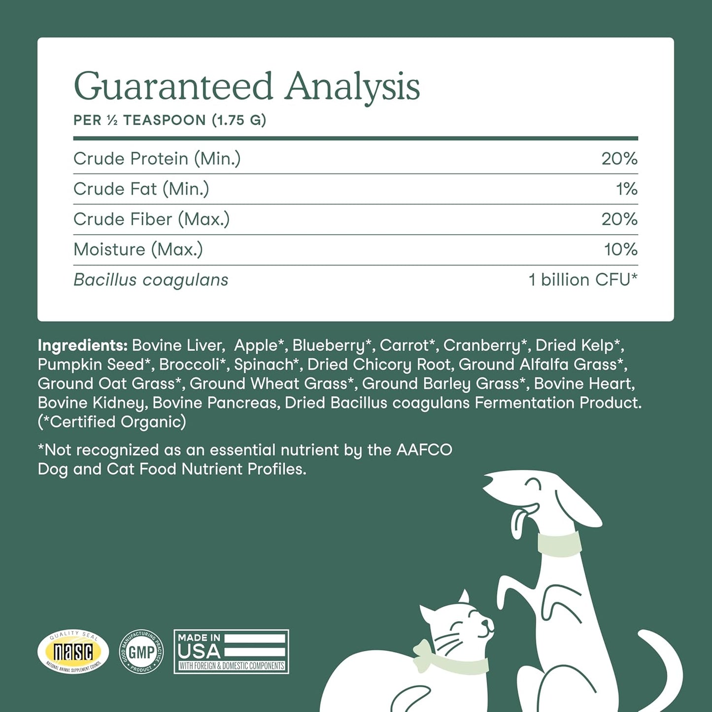 Fera Pets Whole Food Multivitamin Cat & Dog Food Topper with Probiotics, Antioxidants, & Essential Dog Vitamins & Minerals - Nutrients from Fruits, Vegetables, & Organ Meats - 3.7 oz