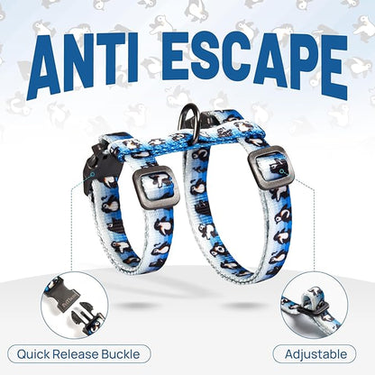 Cat Harness and Leash Set - Escape Proof Adjustable Cat Harness, Comfortable Soft Lightweight, Use Safe & Easy, Walking Travel Kitten Harness for Small Medium Large Cats (Blue Glacier Penguin)