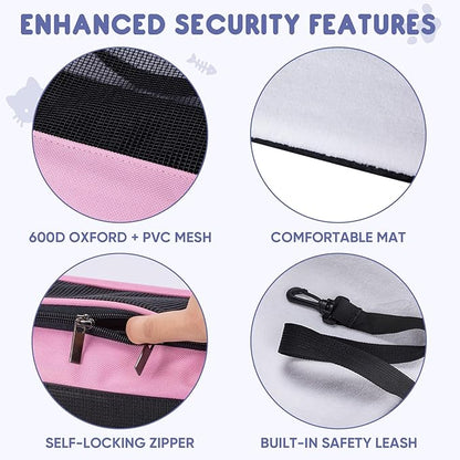 BALEINE Cat Carrier, Puppy Dog Carrier for Small Medium Pets Up to 22 Lbs, Soft-Sided Dog Travel Bag with Safety Zippers, Collapsible Pet Carrying Case (Pink, XL, 19"x12"x12")