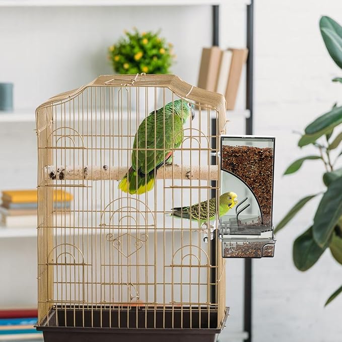 Rypet No Mess Automatic Bird Feeder for Cage,Transparent Acrylic Parrot Seed Feeders,Food Container for Cage,Parrot Feeder Cage Accessories for Small and Medium Lovebirds Parakeets Cockatiel Finch