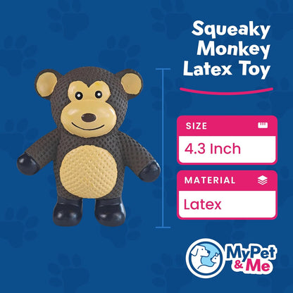 My Pet & Me - Squeaky Dog Toys for Light to Moderate Chewers - Fun Latex Toys for Puppies, Teething, and Gentle Play - Interactive Fetch and Chew Toy with Squeaker (Brown Monkey, 4.3 Inch)