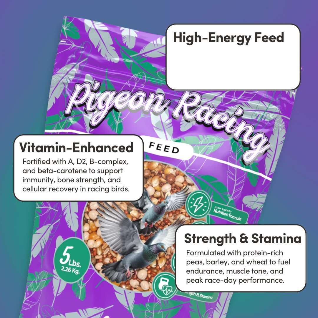 Mycelium Organic Racing Pigeon Food (5 LB Bag) | High-Protein Bird Seed with Vitamin Premix | Supports Endurance, Muscle Recovery & Flight Performance | Non-GMO, No Fillers, Made in USA