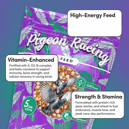 Mycelium Organic Racing Pigeon Food (5 LB Bag) | High-Protein Bird Seed with Vitamin Premix | Supports Endurance, Muscle Recovery & Flight Performance | Non-GMO, No Fillers, Made in USA