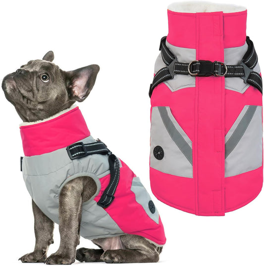 IECOii Dog Winter Coat Waterproof - Rosered, Medium - Dog Coat with Harness Built in for Medium Dogs,Thermal Warm Fleece Lined with Zip Up Cold Weather Jacket,Reflective Snowsuit for Outdoor Hiking