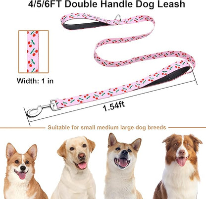 6ft Dog Leash with Two Padded Handles, Heavy Duty Strong Nylon Pet Leash with Soft Neoprene Handle for Small Medium Large Dogs, Cherry