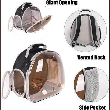 Bird Carrier Cage, Bird Travel Backpack Carrier with Metal Tray and Standing Perch, Tint Polarized Blue Space Capsule Astronaut Bubble Hard Window