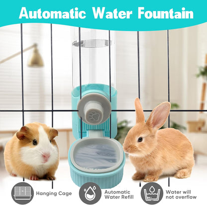 18OZ Rabbit Water Bottle, Pet Water Bottle for Cage Crate,Hanging Automatic Water Dispenser for Cage,Ferret Bunny Guinea Pig Water Bowl,Suitable for Small Animal (Blue, 18OZ)