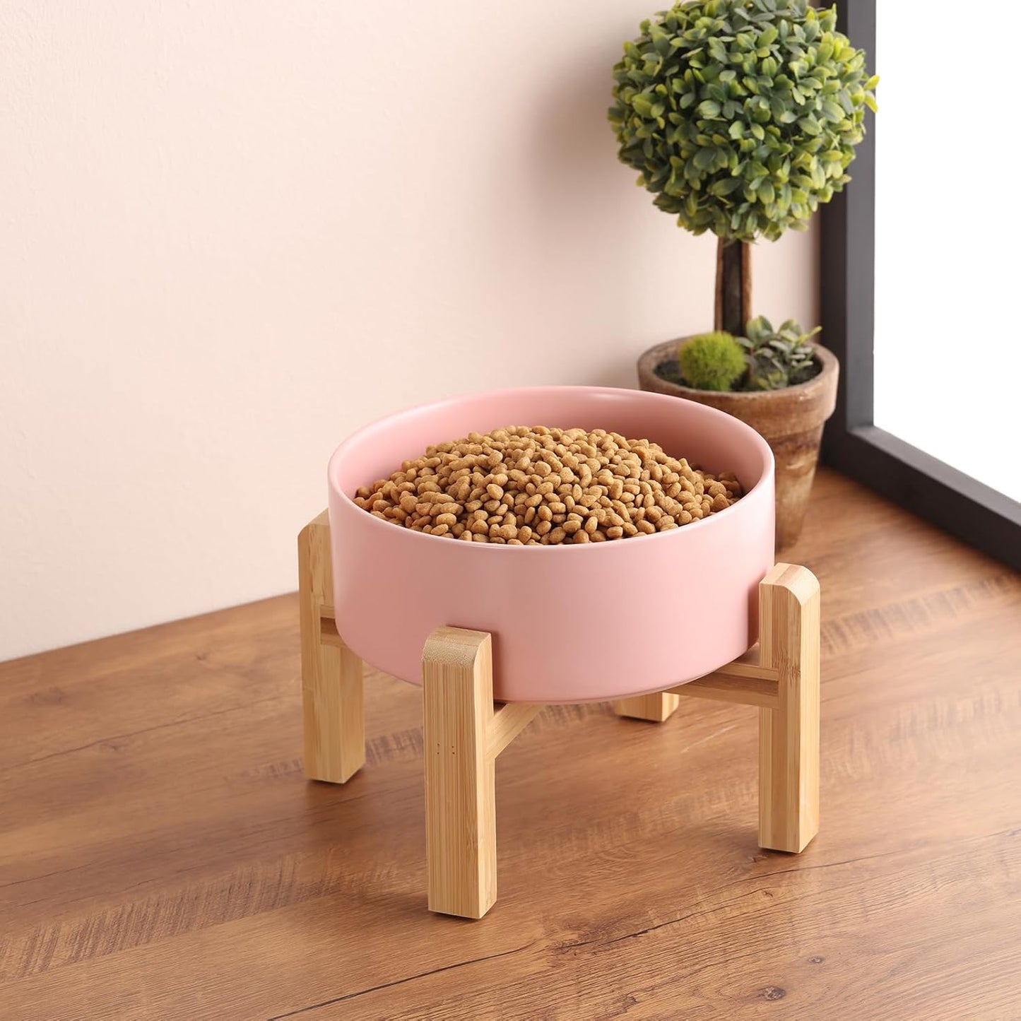 Pink Elevated/Raised Dog Bowl Ceramic for Small Medium Sized Breed,Dog Food Water Bowl with Stand,6 in 3.6 Cups Non Slip Heavy Weighted