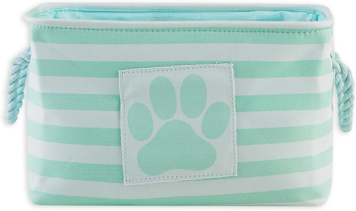 Bone Dry Pet Storage Collection Striped Paw Patch Bin, Aqua, Small Rectangle