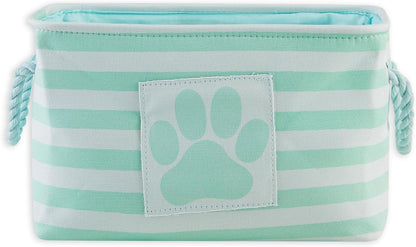 Bone Dry Pet Storage Collection Striped Paw Patch Bin, Aqua, Small Rectangle
