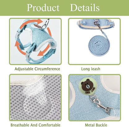 Rabbit Harness and Leash Set 2 Pieces Adjustable Bunny Harness Leash Ferret Harness Guinea Pig Harness Ferret Leash for Small Pets Walking Outdoor (Pink, Small)