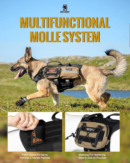 OneTigris Tactical Large Dog Harness, 5X Metal Buckled No Pull Service Dog Harness Vest with Hook & Loop Panels, Military Heavy Duty Dog Vest for Walking Hiking Training