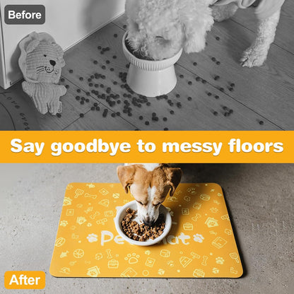 Pet Feeding Mat,Dog Cat Mat for Food and Water,Dog Bowl Waterproof Placemat with Rubber Backing,Absorbent Quick Dry Water Dispenser Mat for Pet（Orange 17"×29"）