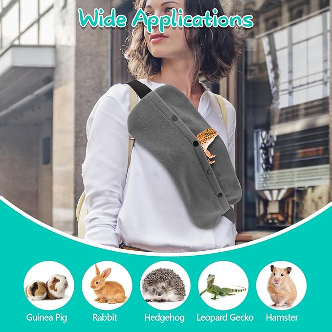 Bearded Dragon Leash and Harness Set, Lizard Bearded Dragon Leash and Carrier, Adjustable Harness with Leather Wings and Sling Bag,Reptile Small Pet Backpack for Outdoor Travel Walking (Gray)