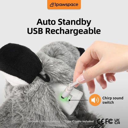 Interactive Flapping Bird Cat Toy with Catnip, Touch Activated Rechargeable, Musical Sound (can Turn Off), Satisfy Cat's Natural Huting Instinct, Soft Plush Washable Cover (Red)